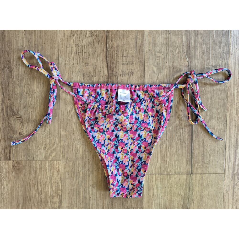 Strawberry Milk Mob Side Tie Bikini Bottom Floral Pink Multi Cheeky Med Perfect